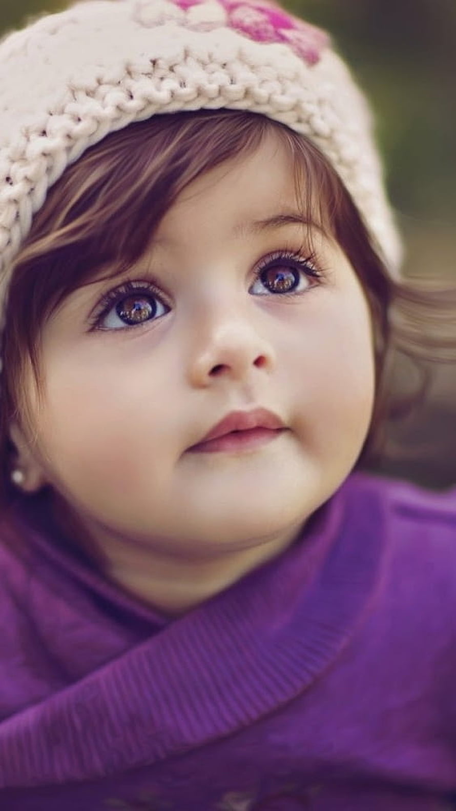 Adorable Toddler Girl Wearing Knit Beanie and Purple Turtleneck Sweater HD phone wallpaper