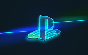 PlayStation Neon Logo with Cyan Light Trails on Dark Background HD wallpaper