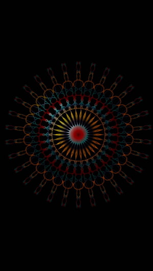 Dark Psychedelic Mandala with Radiating Geometric Patterns on Black Background HD phone wallpaper