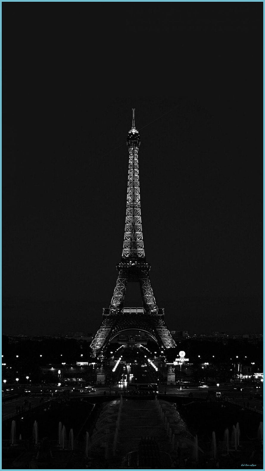 Eiffel Tower at Night in Black and White with Fountains and City Lights HD phone wallpaper