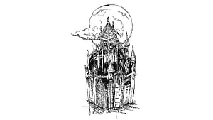 Lil Peep Castles EP Cover Art: Gothic Castle Ink Illustration Under a Full Moon HD wallpaper
