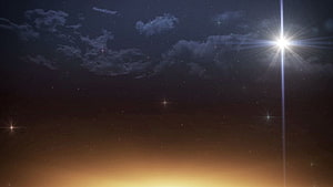Star of Bethlehem Night Sky with Clouds and Warm Horizon Glow HD wallpaper