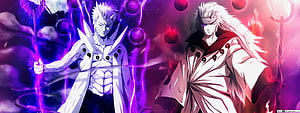 Obito and Madara Uchiha in Sage of Six Paths Mode with Purple and Red Energy HD wallpaper