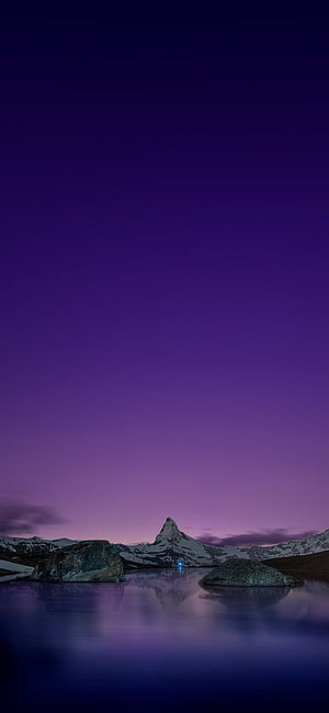 Matterhorn Mountain Reflected in Lake at Twilight with Purple Sky HD phone wallpaper