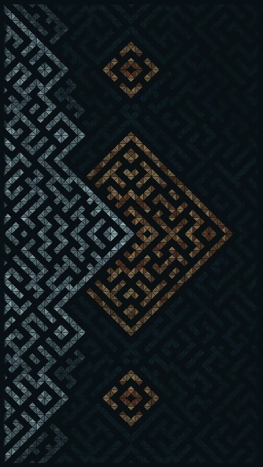Dark Geometric Mosaic Pattern with Gold and Silver Diamond Accents HD phone wallpaper