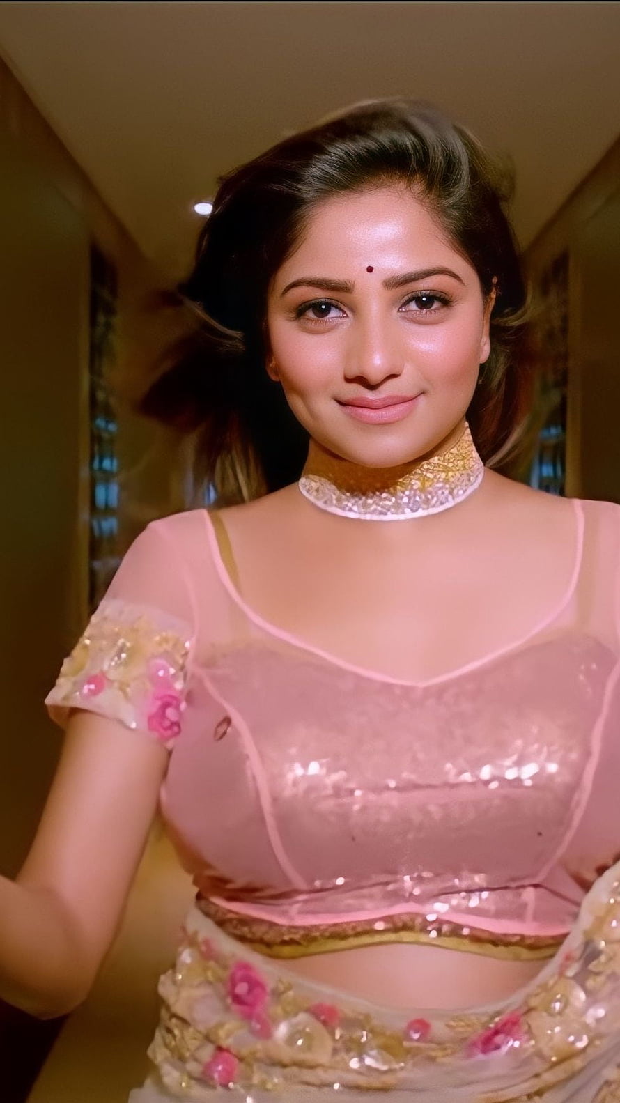 Rachitha Ram in Pink Sequined Ethnic Wear with Floral Embellishments HD phone wallpaper