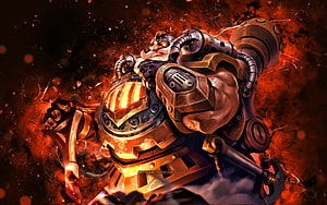 Franco Locomotive Skin Artwork from League of Legends with Fiery Orange Background HD wallpaper