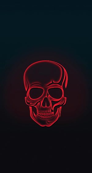 Glowing Neon Red Skull on Dark Background HD phone wallpaper