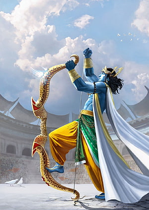 Lord Rama Drawing His Golden Bow in a Majestic Mythological Illustration HD phone wallpaper
