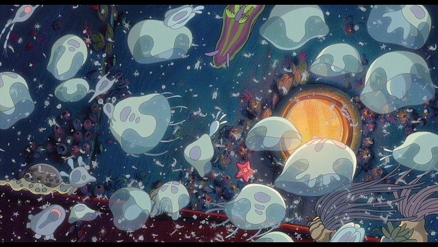 Ponyo Underwater Jellyfish Scene With Coral Reef And Ocean Floor HD wallpaper