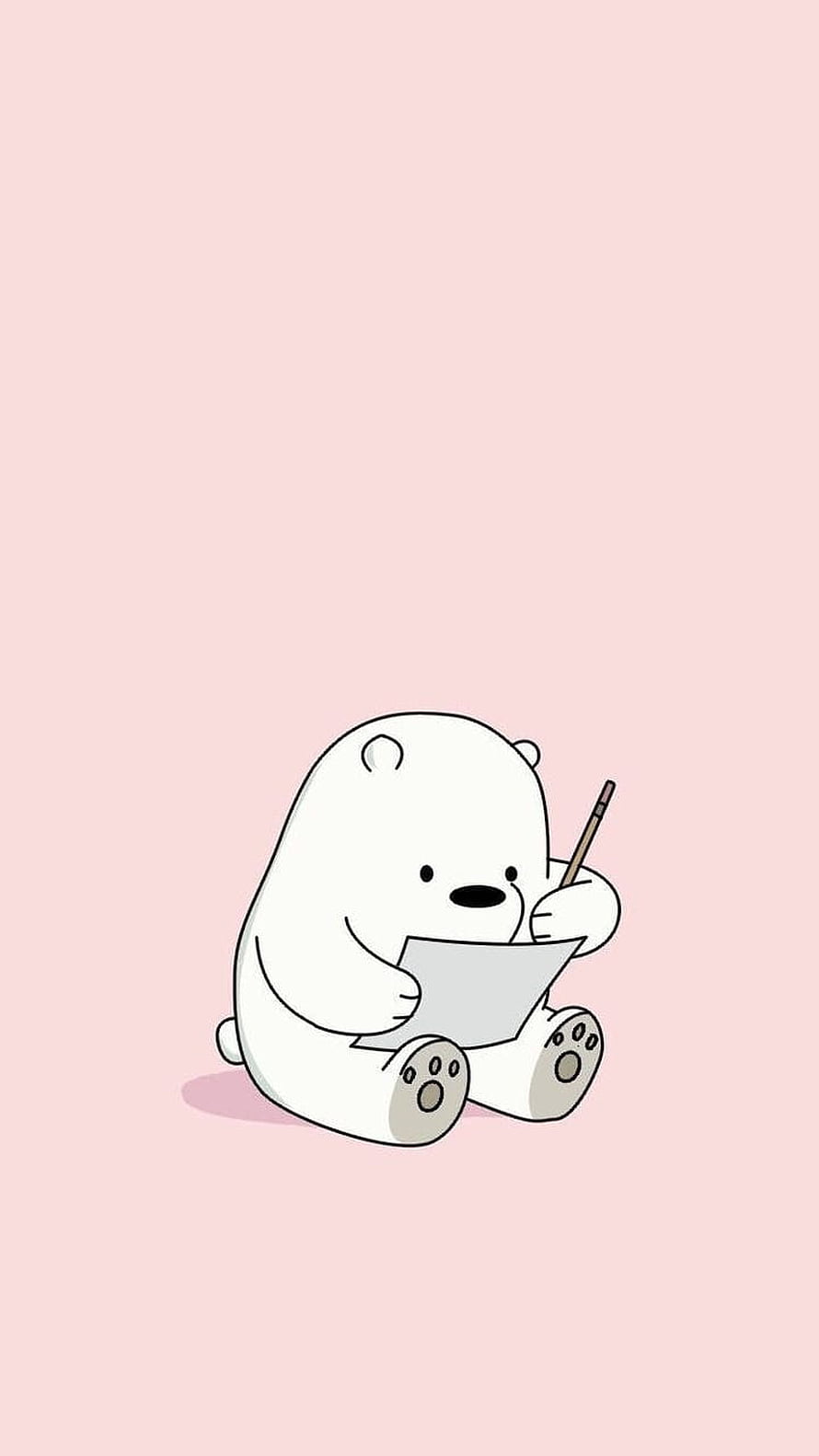Ice Bear from We Bare Bears Sitting and Writing on a Pink Background HD phone wallpaper
