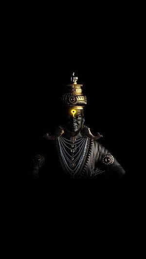 Vitthal Deity Portrait with Golden Crown and Third Eye on Black Background HD phone wallpaper