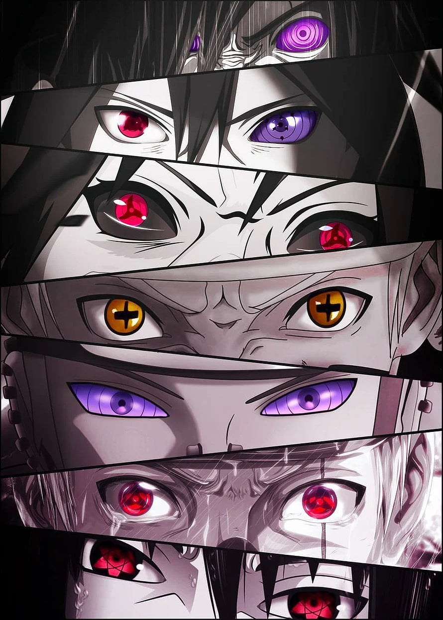 Naruto Uchiha Clan Sharingan and Rinnegan Eye Evolution Collage HD phone wallpaper
