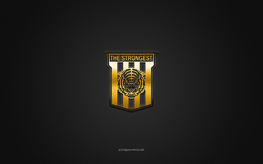 The Strongest Club Emblem with Golden Tiger Crest on Dark Carbon Fiber Surface HD wallpaper