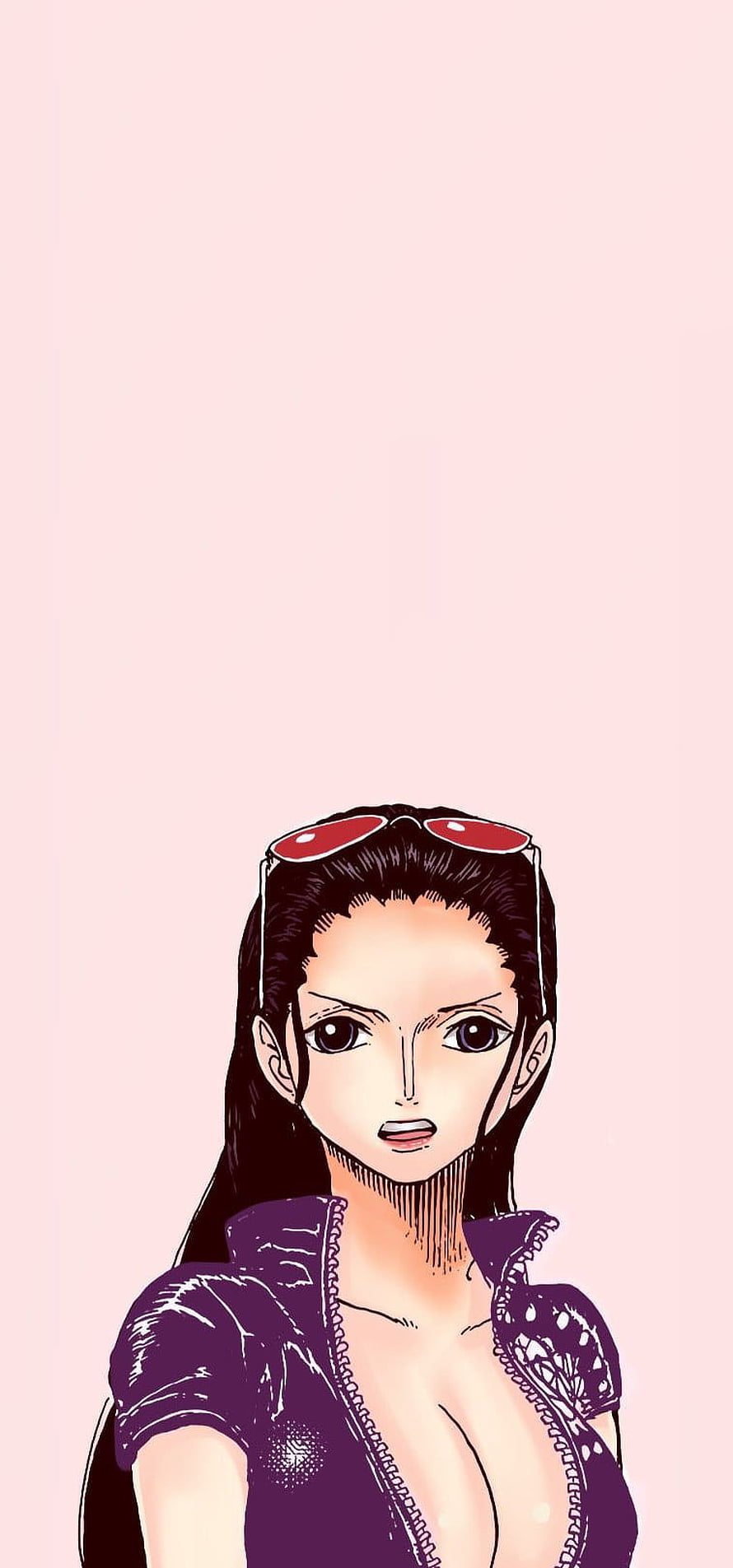Nico Robin from One Piece in a purple jacket with red sunglasses on her head HD phone wallpaper