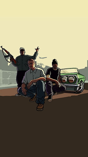 GTA San Andreas Characters CJ Ryder and Sweet in Comic Style Illustration HD phone wallpaper