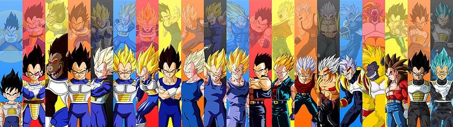 Vegeta Transformation Timeline Across Dragon Ball Z and Dragon Ball Super HD wallpaper