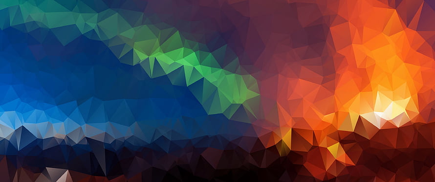Vibrant Low Poly Abstract Landscape with Sunset Gradient and Geometric Triangles HD wallpaper