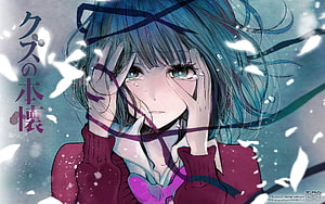 Oshi No Ko Anime Character Crying in Snow with Blue Hair and Red Sweater HD wallpaper