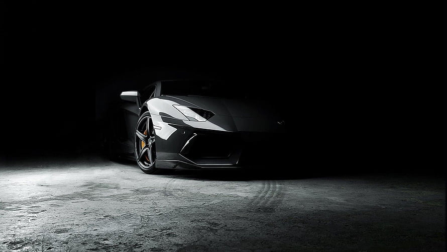 Lamborghini Aventador Black Super Car in Dramatic Low-Key Studio Lighting HD wallpaper