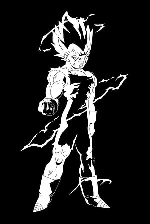 Vegeta Super Saiyan Black and White Line Art Anime Character Illustration HD phone wallpaper