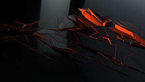 Abstract Black and Orange Geometric Shards on Dark Background HD wallpaper