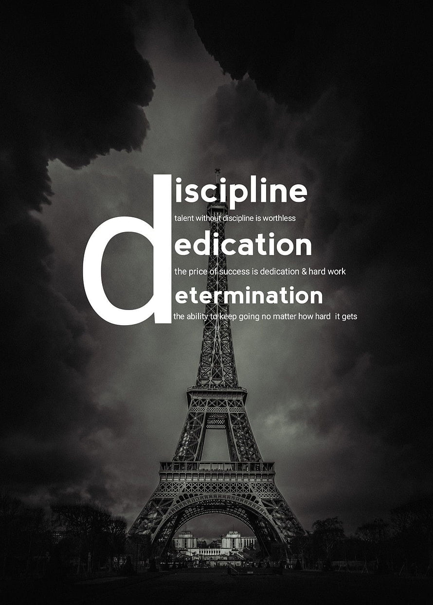 Eiffel Tower Under Stormy Skies with Discipline Dedication Determination Quote HD phone wallpaper