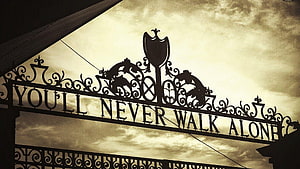 Shankly Gates at Anfield Stadium with You'll Never Walk Alone Sign HD wallpaper