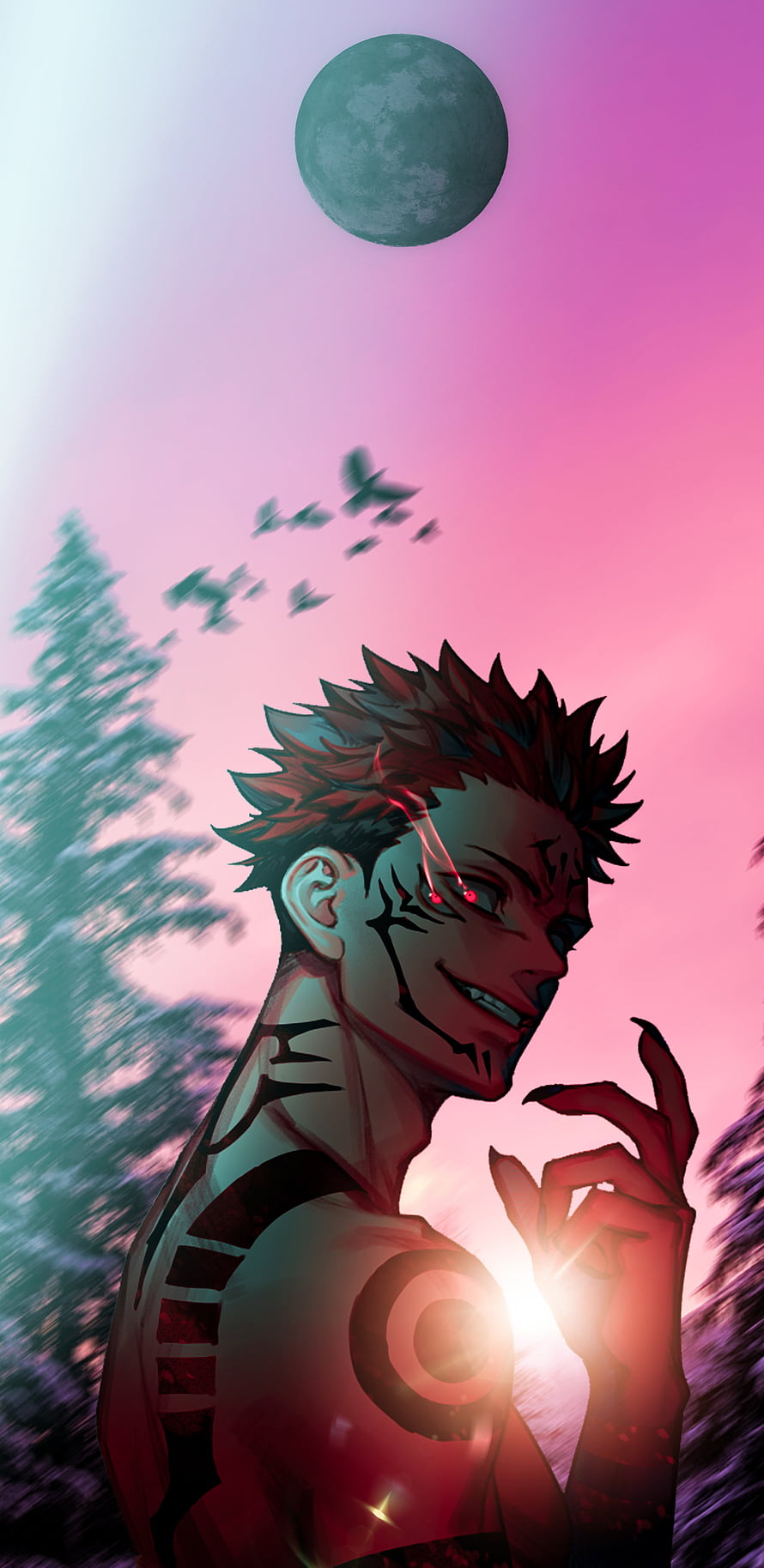 Ryomen Sukuna Jujutsu Kaisen Anime Character Under Full Moon HD phone wallpaper