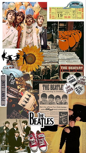 The Beatles Vintage Collage Poster Featuring Album Art, Concert Tickets, and Classic Band Photos HD phone wallpaper
