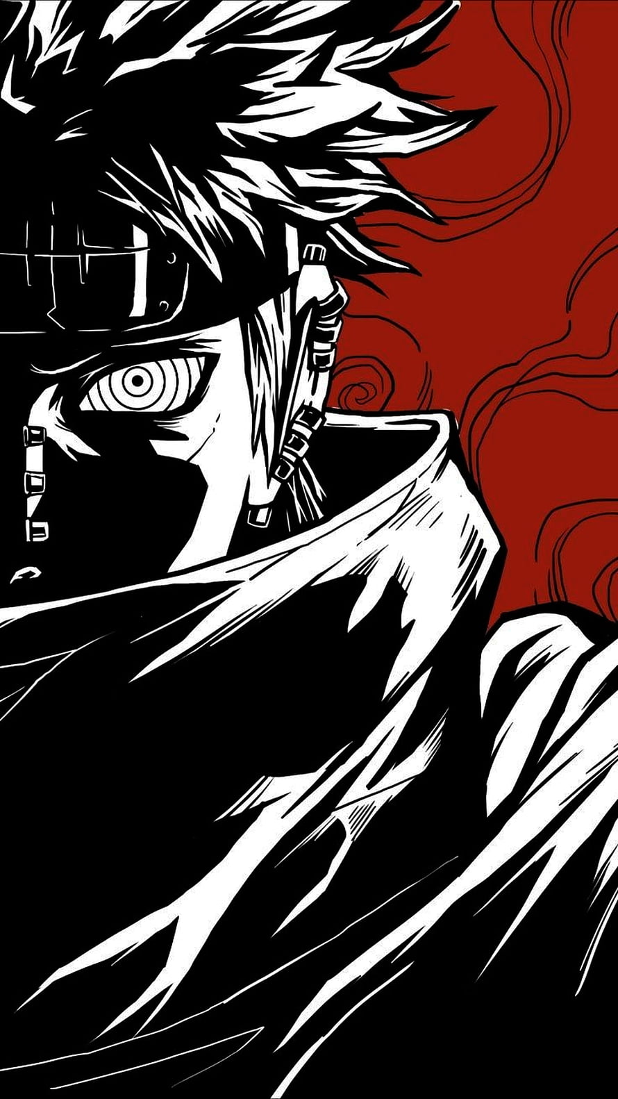 Pain from Naruto in High Contrast Black and White Manga Style with Rinnegan Eye HD phone wallpaper