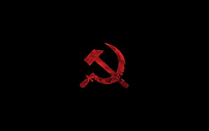 Red Hammer and Sickle Emblem on Black Background HD wallpaper