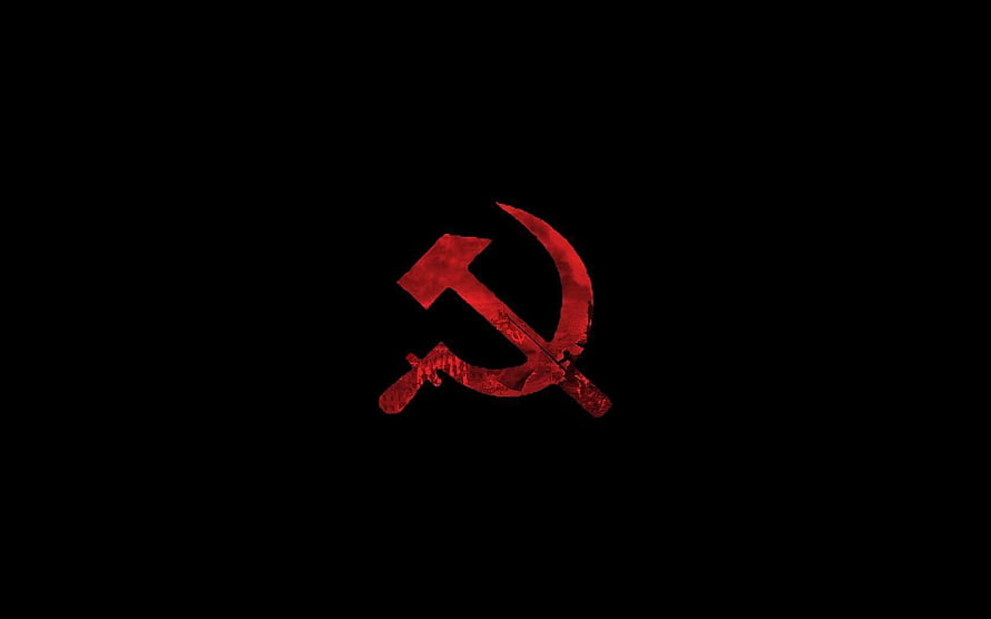 Red Hammer and Sickle Emblem on Black Background HD wallpaper