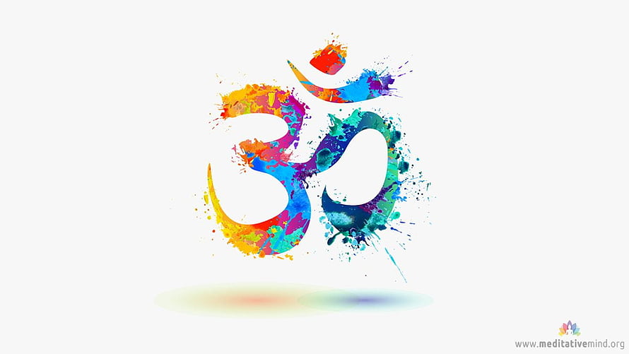 Vibrant Watercolor Om Symbol on White Background HD wallpaper
