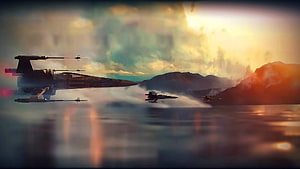 Star Wars X-Wing Starfighters Flying Low Over Water at Sunset HD wallpaper