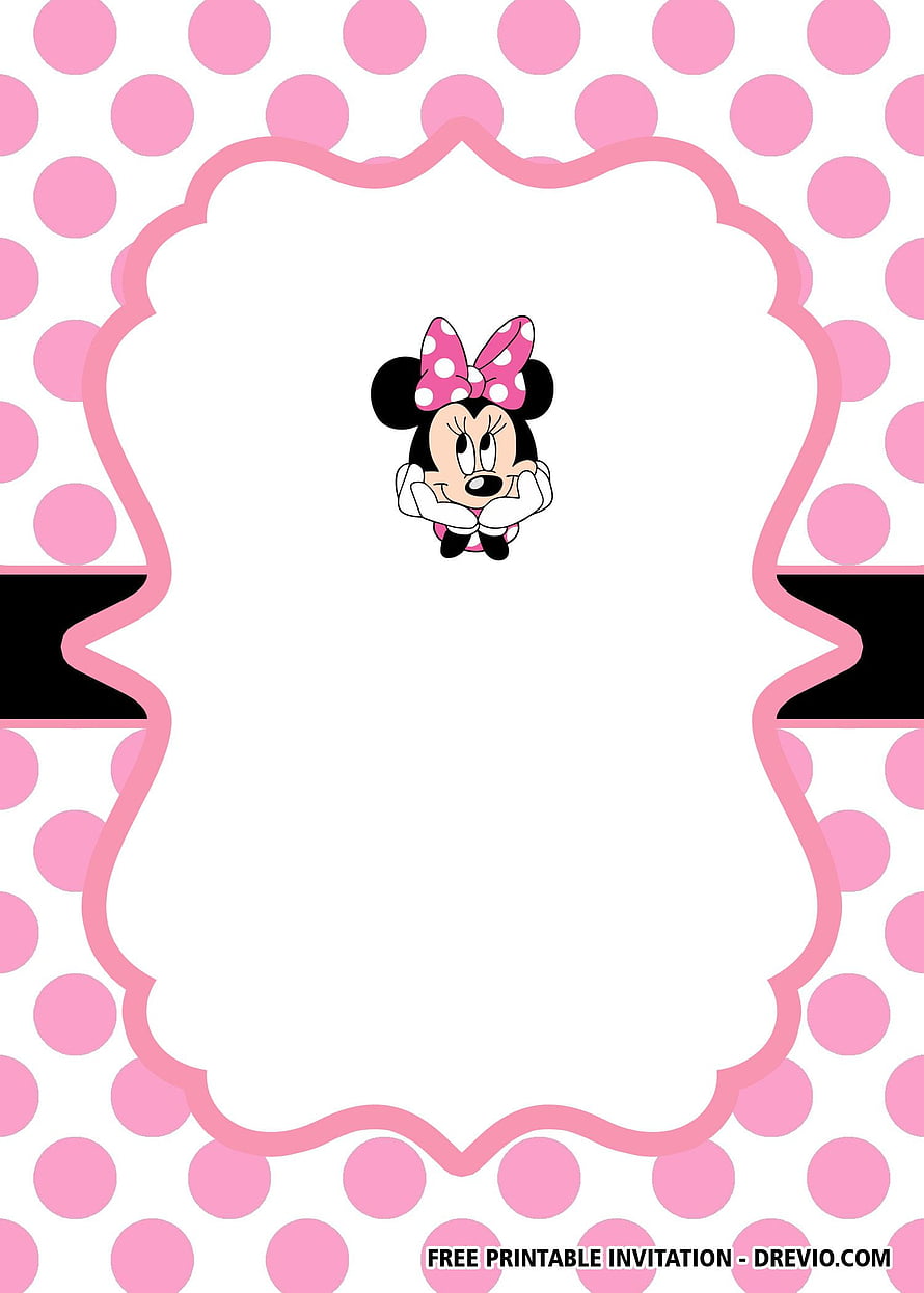 Minnie Mouse Pink Polka Dot Invitation Template with Scalloped Frame and Bow HD phone wallpaper