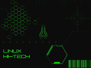 Linux Hi-Tech Green Circuit Board with Hexagonal Grid and Futuristic Tech Elements HD wallpaper