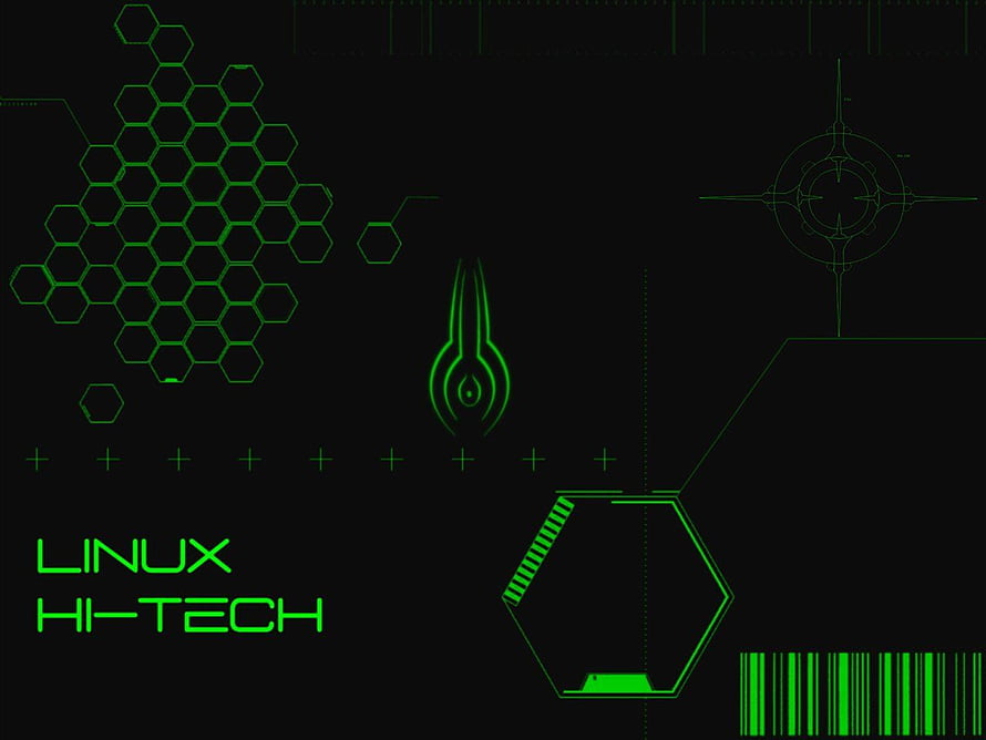 Linux Hi-Tech Green Circuit Board with Hexagonal Grid and Futuristic Tech Elements HD wallpaper