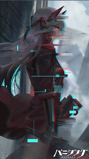 Lucia Alpha from Punishing: Gray Raven in Cyberpunk Glitch Art Style HD phone wallpaper