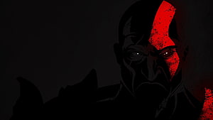 Kratos God of War Dark Portrait with Red Face Paint and Intense Glowing Eyes HD wallpaper