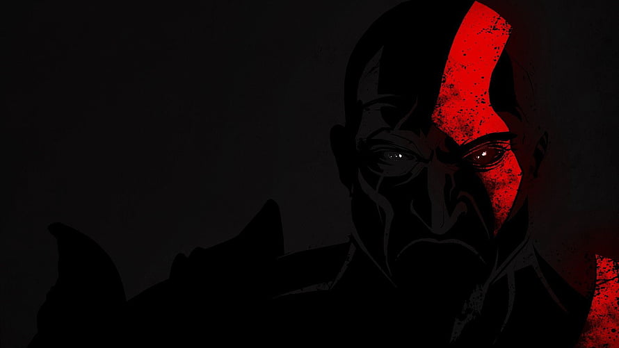 Kratos God of War Dark Portrait with Red Face Paint and Intense Glowing Eyes HD wallpaper