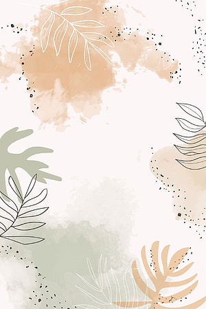 Minimalist Beige and Sage Watercolor Botanical Background with Tropical Leaf Line Art HD phone wallpaper