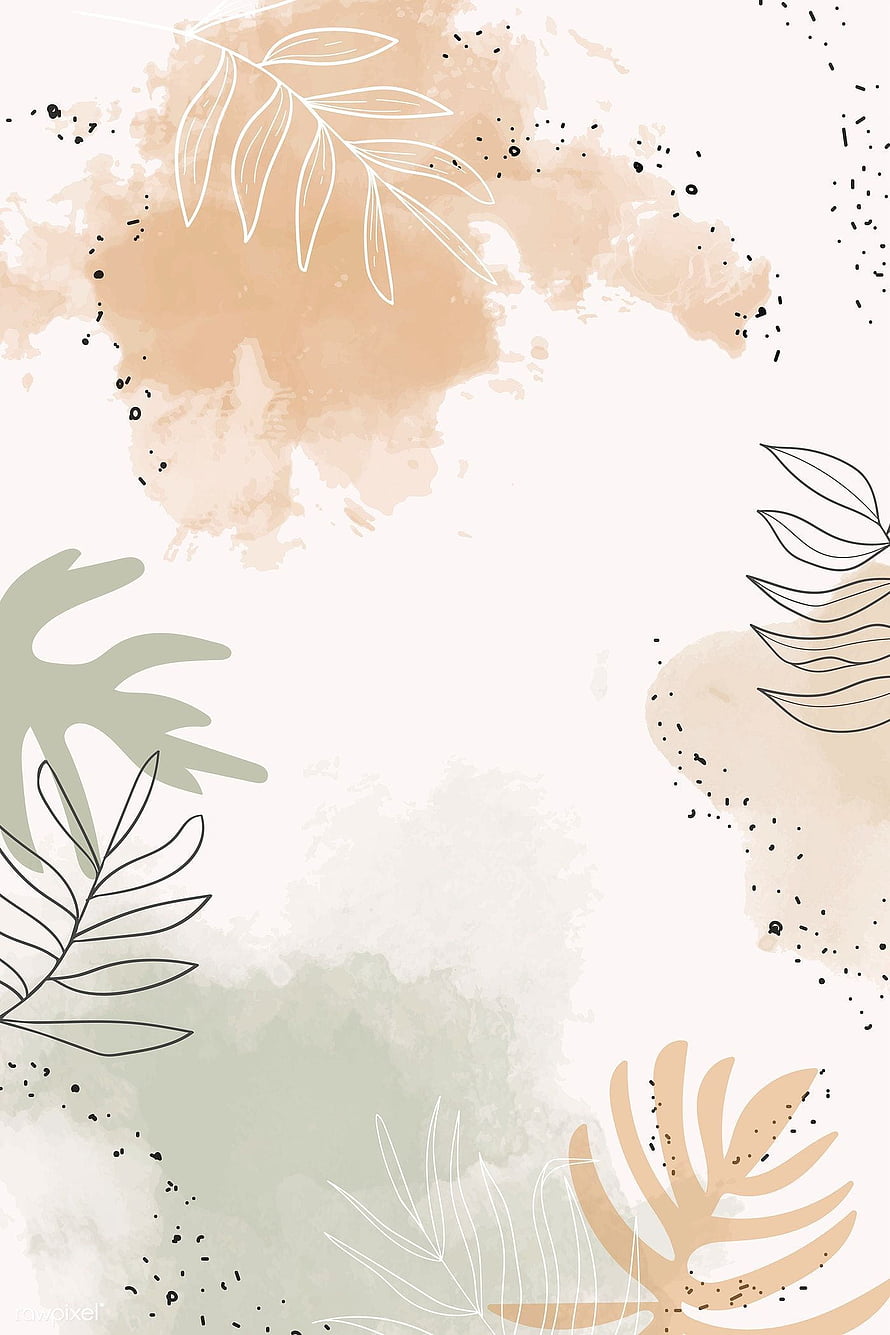 Minimalist Beige and Sage Watercolor Botanical Background with Tropical Leaf Line Art HD phone wallpaper
