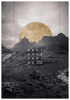 Death Stranding Landscape Poster Featuring Golden Sun and Lone Figure in Rugged Terrain HD phone wallpaper
