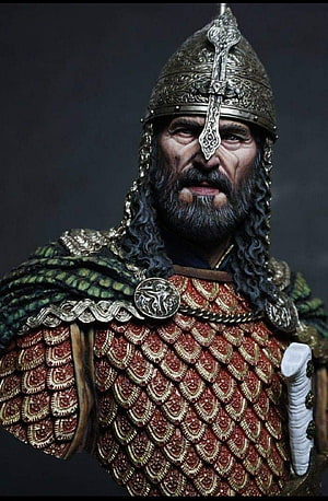 Saladin Sultan Salahuddin Ayyubi in ornate medieval armor and conical helmet HD phone wallpaper