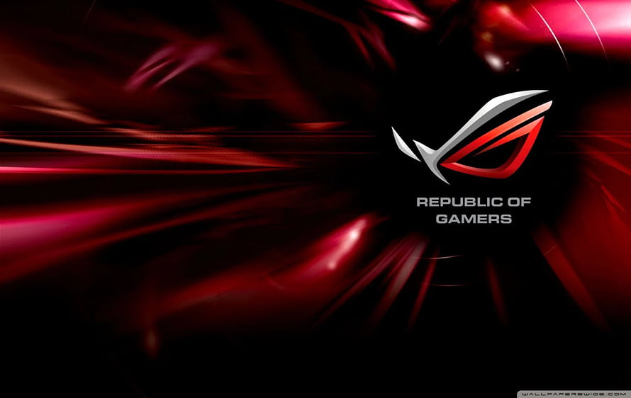 Republic of Gamers Logo on Dark Red Abstract Background HD wallpaper