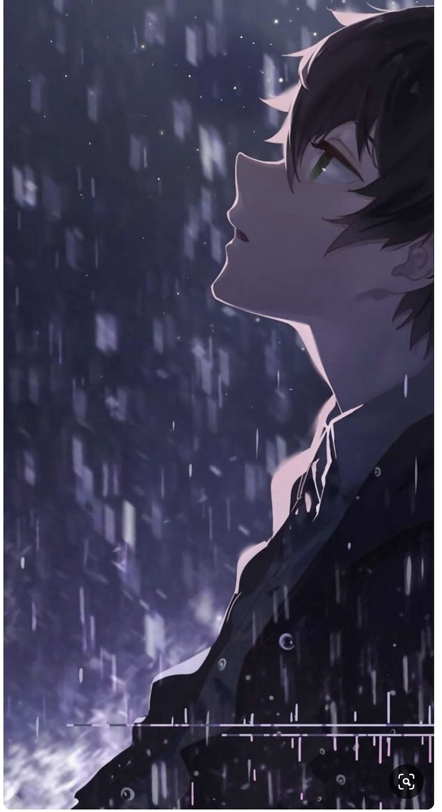 Anime Boy in Profile Gazing Upward in the Rain at Night HD phone wallpaper