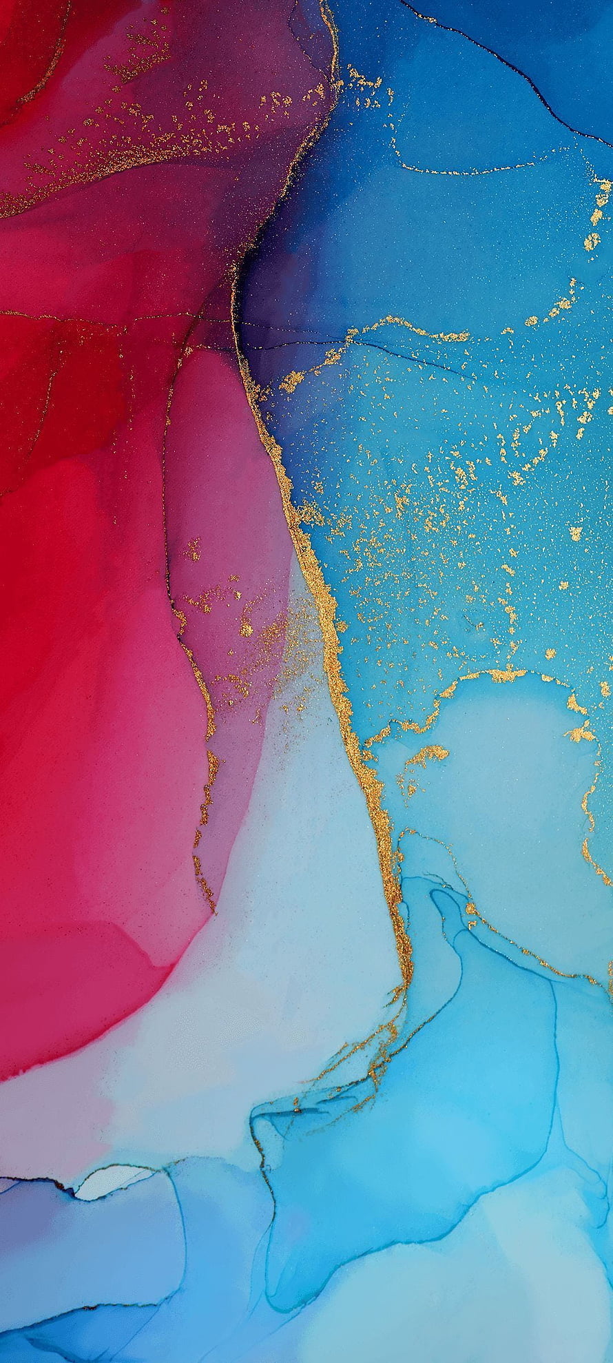 Vibrant Abstract Fluid Art with Gold Accents in Pink and Blue Tones HD phone wallpaper