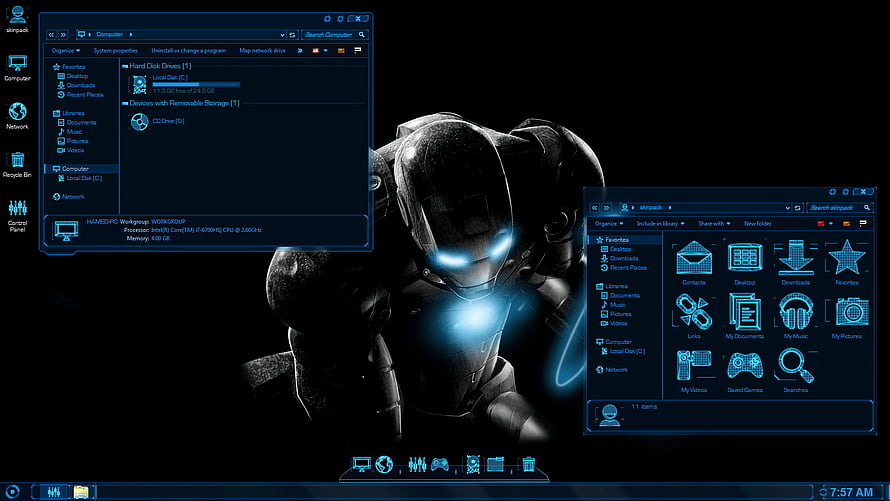 Jarvis Iron Man Futuristic Windows Desktop Theme with Glowing Blue Interface HD wallpaper