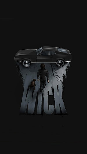 John Wick Walking Toward Classic Car With Dog in Dark Stylized Illustration HD phone wallpaper